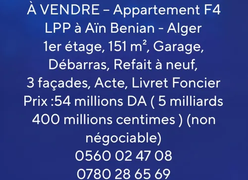 Vente Appartement F4 Alger Ain benian