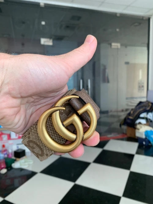 Ceinture en toile Jumbo GG Marmont large GG marron de Gucci