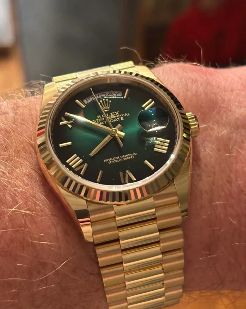 Rolex Day Date 40 Yellow Gold Green Roman Ombré Dial 