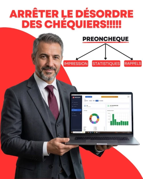 Logiciel Impression Chèque Algérie - Gestion de Chèques, Archivage et Statistiques (Toutes Banques : CPA, BDL, BNA... etc) - Solution pour Comptable, Entreprise BTP, Import-Export et Commerce.