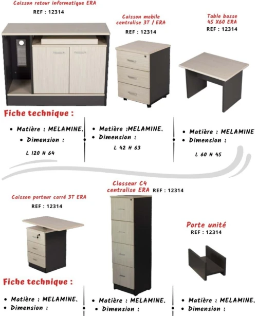 BUREAU ÉRABLE EN MÉLAMINE PIEDS MÉTAL OU BOIS   