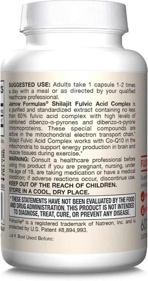 Jarrow Shilajit 250mg 60 gélules végétales Cure 60 jours Énergie cellulaire USA PROdUCT
