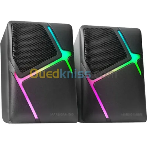 MARSGAMING MS-HB Black, Gaming Speakers RGB Flow, Inverted Drivers and 3D-Surround Sound 10W, Compact Speakers with Volume Control Box, Universal 3.5mm Jack Connection