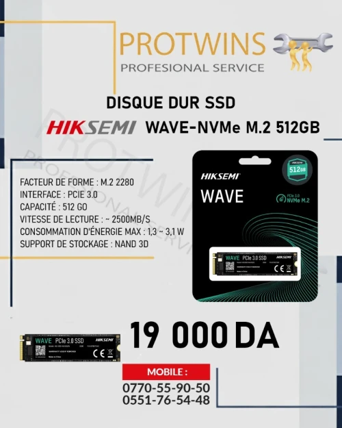 HIKSEMI WAVE NVME M.2 512GB - DISQUE DUR SSD POUR LAPTOP & PC FIX
