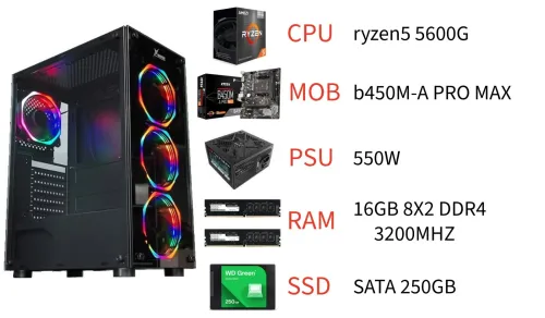 PC GAMING Ryzen 5 5600G / 16Go RAM / SSD / RGB