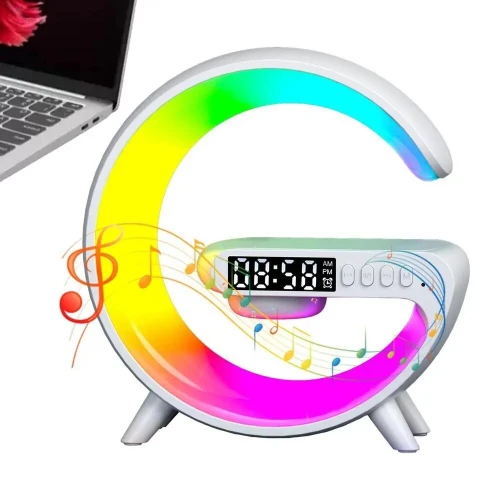 Réveil intelligente type G Bluetooth chargement sans fil haut-parleur RGB lumineuses G63-Blanc