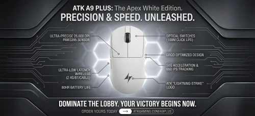 Souris Gamer ATK A9 Plus Wireless (White) - Neuf
