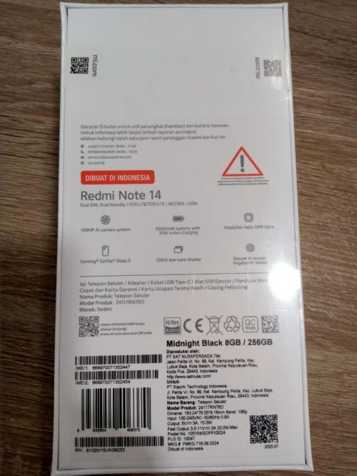 REDMI NOTE 14 8/256GB DUOS NOTE14 GLOBAL AVEC CHARGEUR