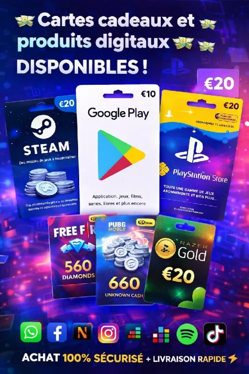 أكواد شحن Google Play / Steam / PSN / iTunes