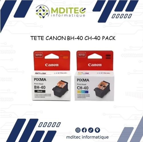 TETE D'IMPRESSION CANON BH-40 CH-40 PACK NOIR ET COULEUR