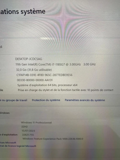 MICROSOFT SURFACE LAPTOP 4/I7-1185G7 VPRO 5GHZ/RAM 16GB/DISK 256GB SSD/ECRAN 14 3K TACTILE