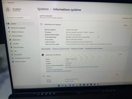 ASUS ZEPHYRUS M16  2022 i7 12700h 16gb ddr5 rtx 3060 165hz