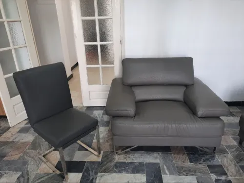 Salon moderne gris 2 fauteuils + 6 chaises