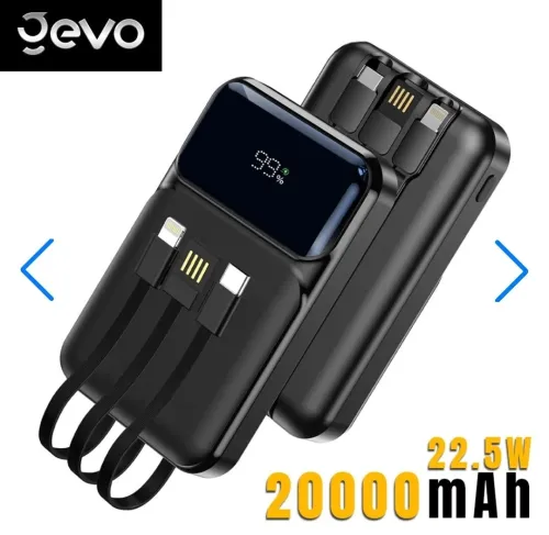 Power Bank Fast Charge Gevo 20000mAh avec Cable intégré LCD Screen  باور بانك سعة