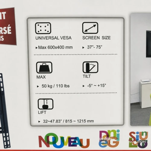 Support tv plafond HOME STYLE pivotant - FIXE  HS18  37" - 75" POUSSE