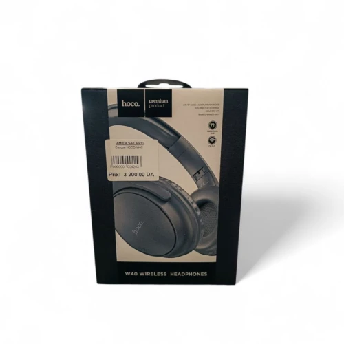 Casque Bluetooth W40 HOCO 5.3 sans fil avec Drivers 40mm, Hi-Fi, Mains Libres, Résistant aux Intempéries pour Sport et Voyage