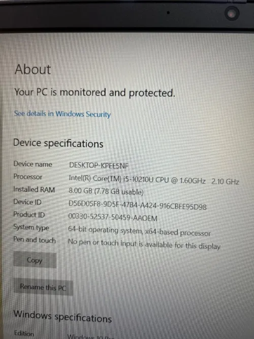 THINKPAD E15 GEN1 i5 10EME GENERATION 8G DDR4 256 SSD 15.6 POUCES FHD