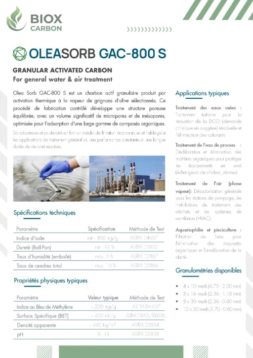 Charbon Actif en Grains (OLEASORB GAC-800 S) - Traitement Eaux Usées & Air