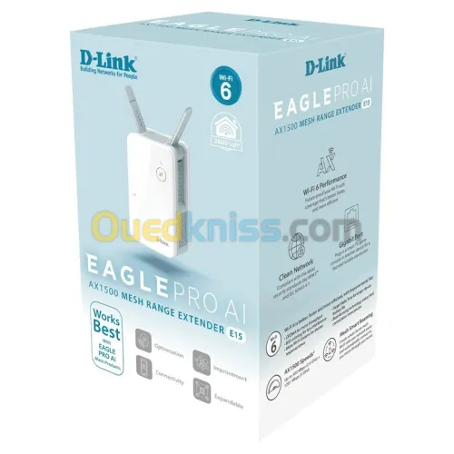 D-LINK E15 RÉPÉTEUR WIFI MESH AX1500 - EAGLE PRO AI - WIFI 6 - BOUTON WPS - SÉCURITÉ WPA3 - WHITE