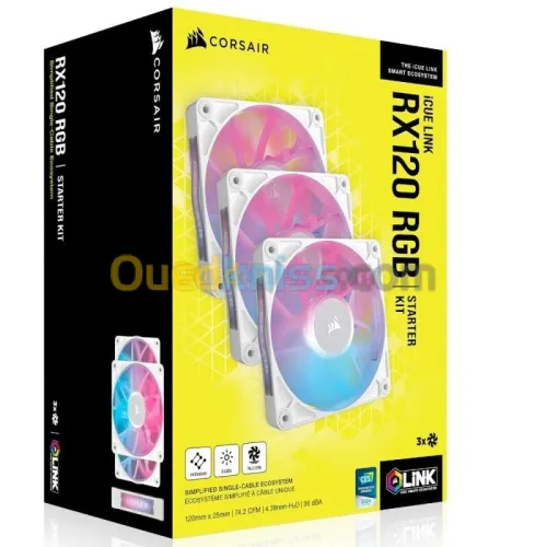 CORSAIR RX120 RGB - KIT DE DÉMARRAGE -3 FANS - TRIPLE VENTILATEURS - 120MM PWM - ICUE - LINK -WHITE 
