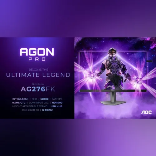 AOC AGON PRO AG276FK - ÉCRAN GAMING 520 HZ - 27" FHD - FAST IPS - 0.3MS - ADAPTIVE - PIVOT - BLACK