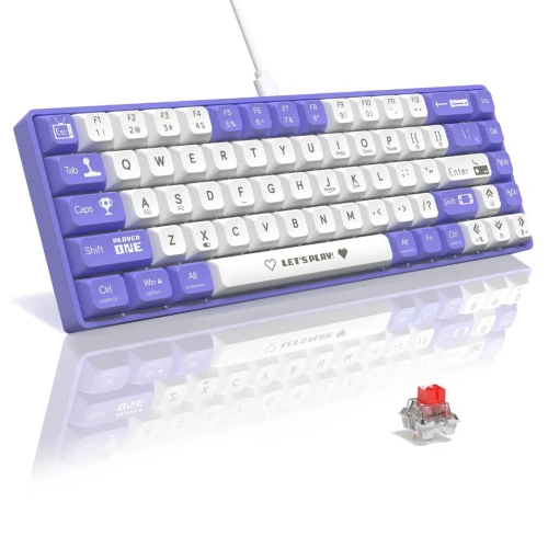 AJAZZ AK-680 - CLAVIER MÉCANIQUE - GAMING FILARE USB - RED SWITCH - RGB - COMPACT 60% - WHITE-PURPLE