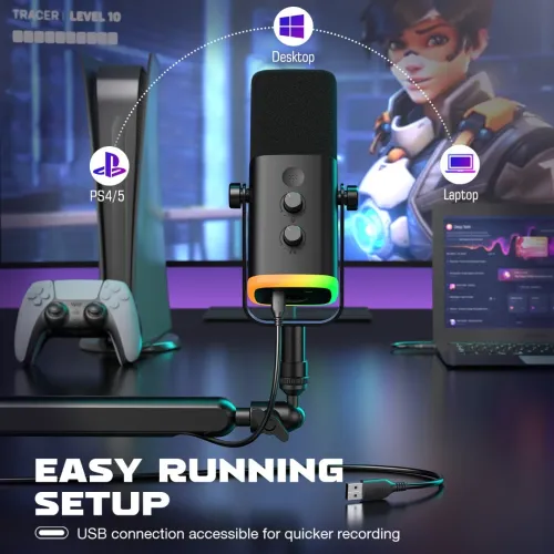 FIFINE AM8 DYNAMIC - MICROPHONE USB / XLR - STREAMING / PODCAST / GAMING - WINDOWS / MAC / PS4 / PS5 - RGB - WHITE