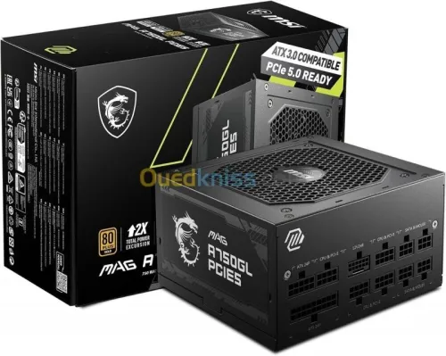 ALIMENTATION MSI MAG A750GL 750W -SUPPORTE GPU PCIE 5.0 -80 PLUS GOLD -MODULAIRE ATX 3.0 - FDB 120MM