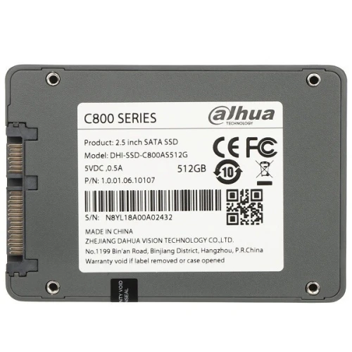 DAHUA C800A 512 GO - SSD SATA III 6 GB/S 2.5" - 550 MO/S - 3D NAND FLASH - PC & LAPTOP - BLACK