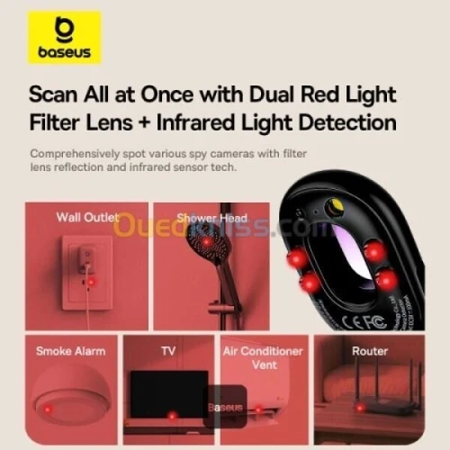 BASEUS HEYO CAMERA DETECTOR SERIE II - 3D SENSOR - LIGHTNING - ALARM MODE - ANTI-VOL -PORTABLE -NOIR