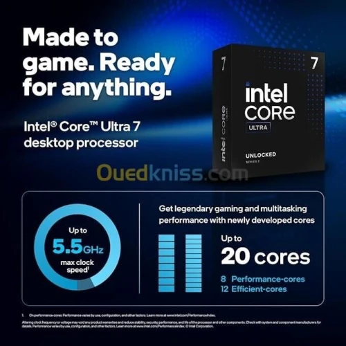 INTEL CORE ULTRA 7 265K - 20 CORE - 20 THREADS - 5.5 GHZ - SOCKET 1851 - CACHE 30 MO - BOX