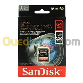 SANDISK EXTREME PRO 64GB - CARTE SDXC UHS-I - VIDEO 4K UHD - 200MO/S LECTURE - BLACK