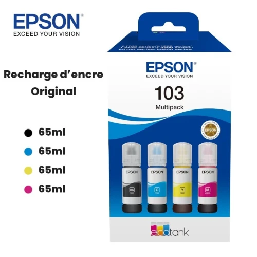 BOUTEILLES D'ENCRE EPSON 103 ECOTANK - BLACK - CYAN - MAGENTA - YELLOW - ORIGINALE