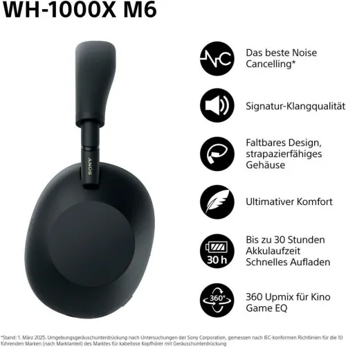 SONY WH-1000XM6 Casque sans-Fil Bluetooth à réduction de Bruit, Son Hi-Res Unique, 30h Autonomie