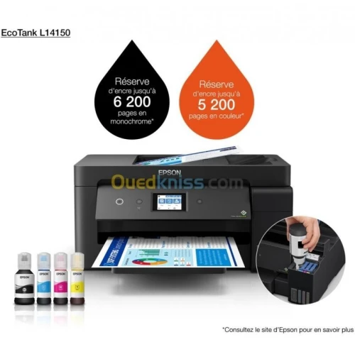 EPSON L14150 - IMPRIMANTE ECOTANK COULEUR À RÉSERVOIR -RECTO VERSO A3+ - USB ETHERNET - WI-FI -BLACK