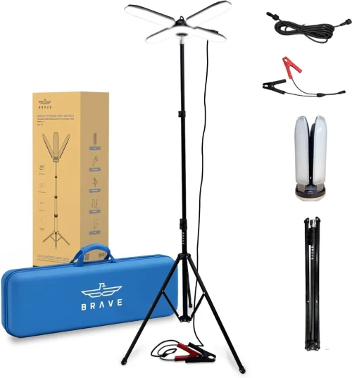 BRAVE BRIGHTFORCE PRO 80W - LAMPE LED PORTABLE CAMPING - 8000 LUMENS - PROJECTEUR PLIABLE - TRÉPIED 2.5M AJUSTABLE - IP54