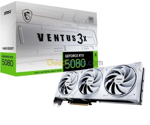 MSI GEFORCE RTX 5080 VENTUS 3X OC - 16GB GDDR7 8K - DLSS 4 AI - REFLEX 2 - G-SYNC - HDMI/DP - WHITE 