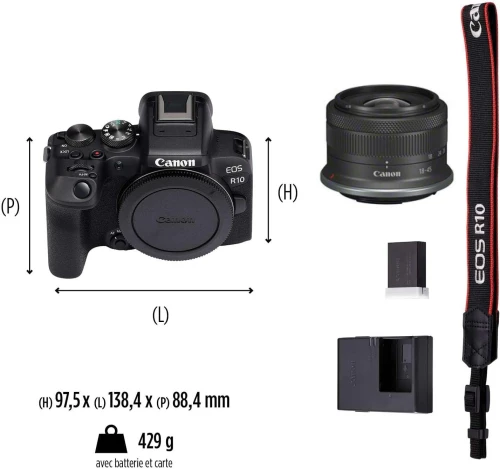 CANON EOS R10 Hybride Mirroless 24.2MP + Objectif RF-S 18-45mm F4.5-6.3 IS STM