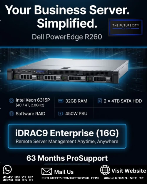 DELL POWEREDGE R260 XEON E2414 - 16GB DDR5 - 2 x 2TB - IDRAC9 - SERVEUR RACK 1U - PRO PME VIRTUALISATION - GARANTIE 2 ANS
