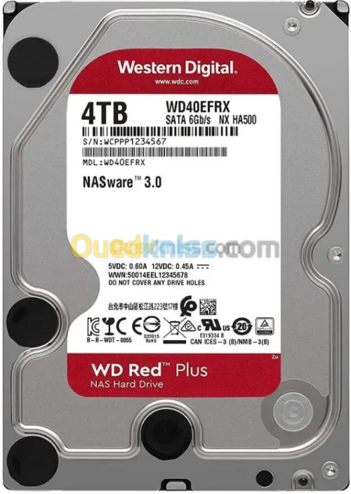 WD RED PLUS NAS WARE 6 TB - DISQUE DUR HDD 3.5 - 5400 RPM CLASS SATA 6 GBS - 256MB CACHE - WD60EFPX