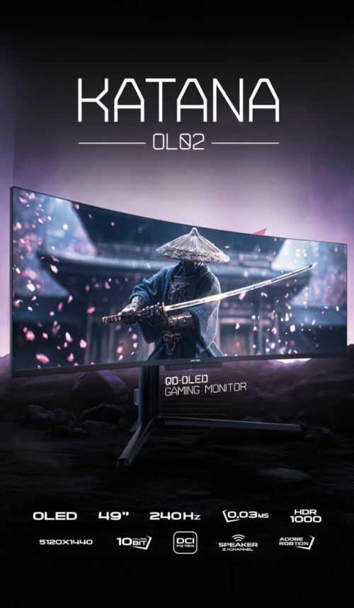 ECRAN MATOS KATANA - 49" QD OLED - GAMING SUPER ULTRAWIDE 32:9 - DUAL QHD 5120x1440 - 240HZ - 0.03MS - HDR1000 - HDMI/DP / USB-C - BLACK