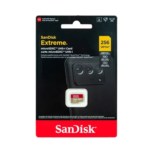 SANDISK EXTREME 256GB - CARTE MÉMOIRE MICRO SD - 190 MB/S - UHS-I -V30 - 4K -8K - BACKUP -SUPER FAST