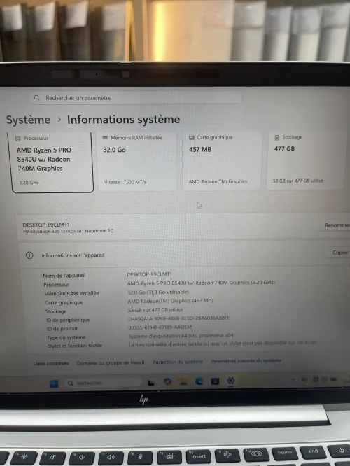 HP élitebook 835 G11 AMD Ryzen 5 Pro 8540U 32gb 512ssd
