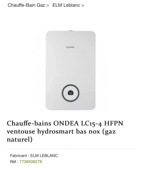 Chaudière Chauffe bain chauffe eau gaz 15L ELM LEBLANC 