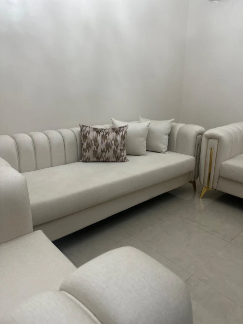 Salon 6 places tissu beige bon état