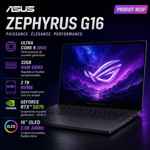 ASUS ROG ZEPHYRUS G16 2025 ULTRA 9 285H 32GB 2TB RTX 5070 16'' 2.5K OLED 240HZ