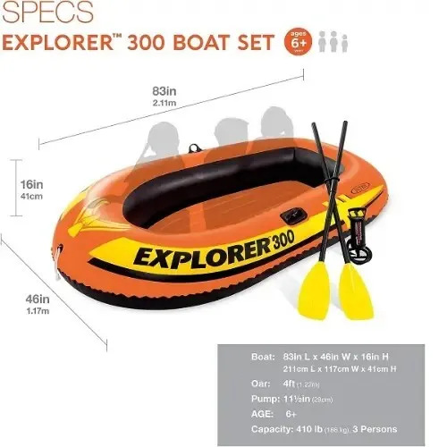 Bateau EXPLORER 300 + Pompe Et Rame 211x117x41cm | INTEX