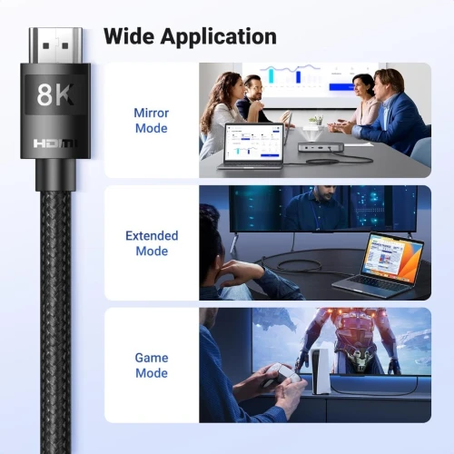 1 à 5 metres Câble HDMI 2.1 certifié UGREEN 8K à 60 Hz, ultra-rapide, 10K à 60 Hz, 4K à 240 Hz, cordon tressé