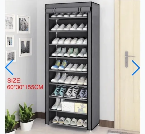 Étagère à chaussures 9 niveaux avec housse anti-poussière