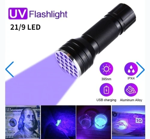 Lampe UV 21 LED en aluminium détecteur de scorpions et faux billets
